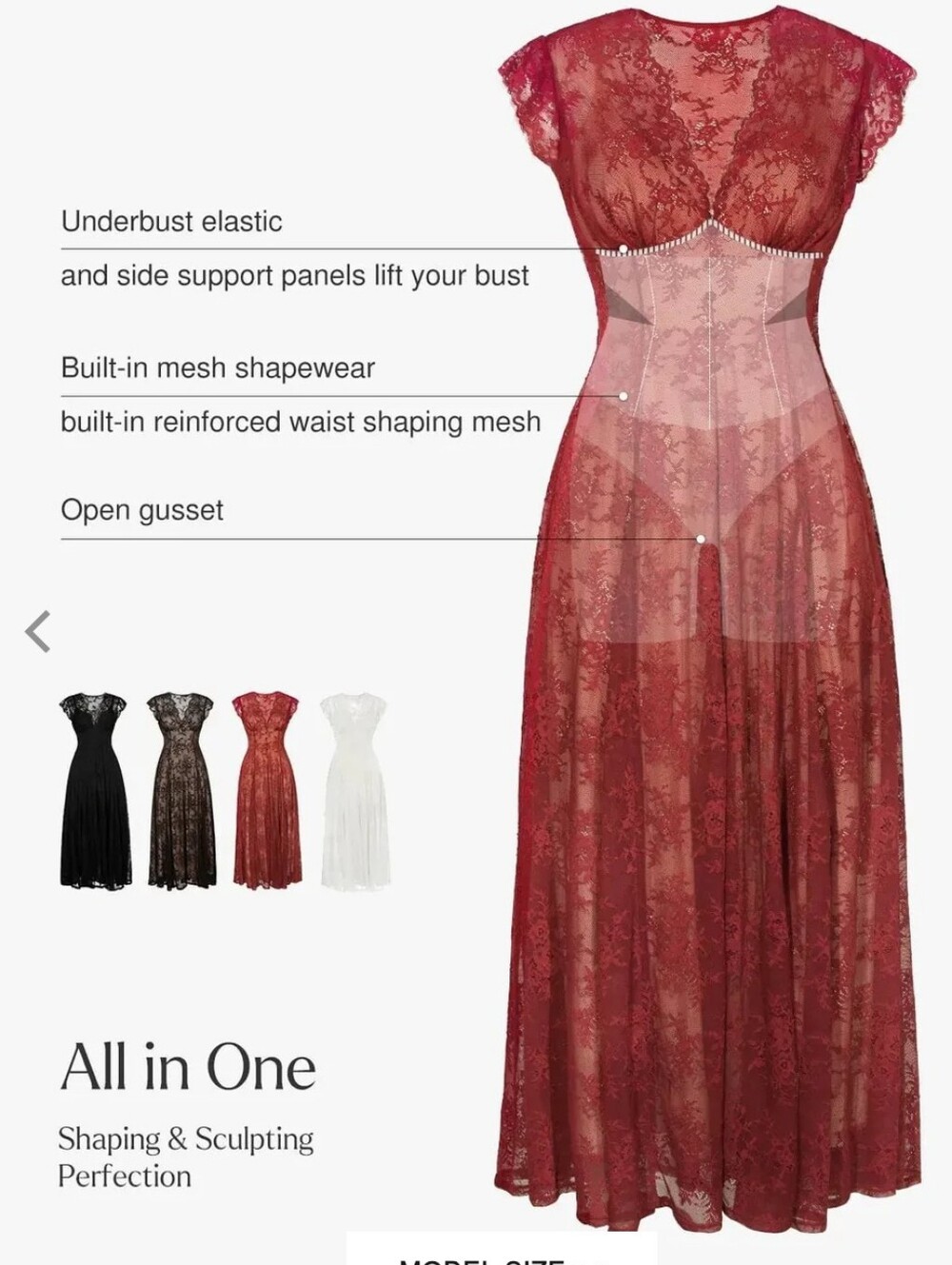 Popilush Women Shapewear Boho Floral Lace Front Slit Fit & Flare Midi Dress XXL - Picture 4 of 16
